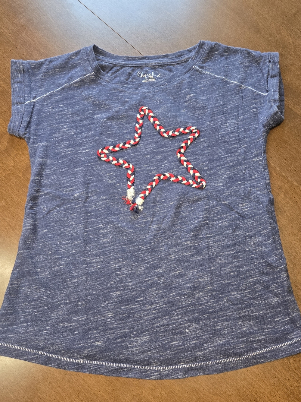 *SALE* Cherokee Blue Stitched Red White Blue Star Short Sleeve Shirt Girls M 7/8